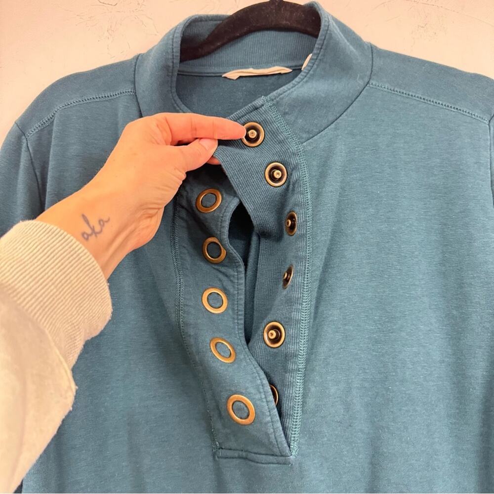 Soft Surroundings Teal Blue Snap Henley Tunic Top Long Sleeve Sweater Womens M - Picture 3 of 12